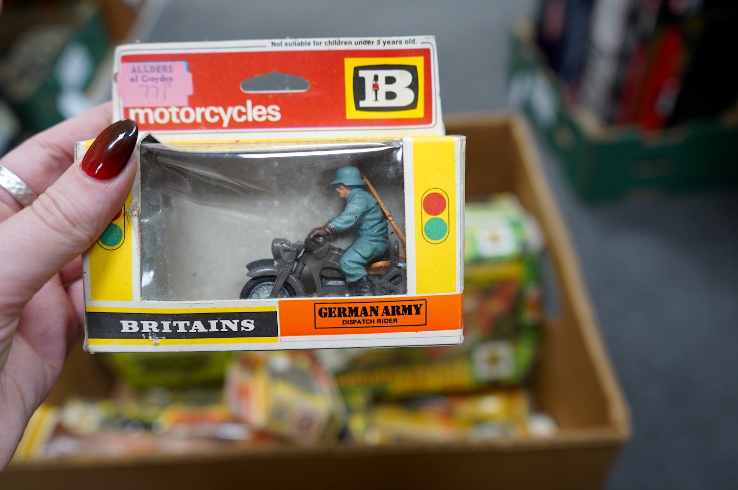 Seventeen boxed 1970s Britains and Airfix 1:32 scale military vehicles and soldiers, some from the Britains Deetail series, including; WWII British and German motorcycles, motorcycle combinations, Field guns, personnel c